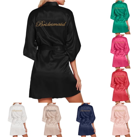Women's Wedding Party Robe Letters Kimono Satin Pyjamas Bridesmaid Bathrobe Comfy Robes for Women Set XL