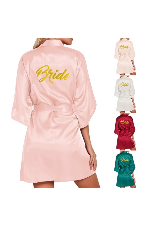 Women's Wedding Party Robe Letters Kimono Satin Pyjamas Bridesmaid Bathrobe Womens Long Robes plus Size Women's Wraps and Shawls with Pockets Womens Fuzzy Robe Ladies Housecoats with Zipper