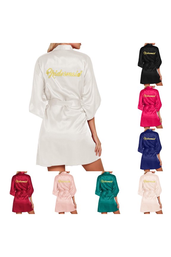 Women's Wedding Party Robe Letters Kimono Satin Pyjamas Bridesmaid Bathrobe Womens XL