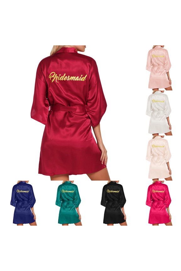 Women's Wedding Party Robe Letters Kimono Satin Pyjamas Bridesmaid Bathrobe Womens XXL