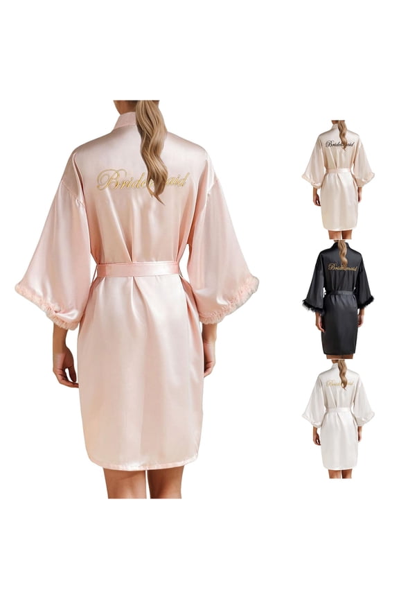 Women's Wedding Party Robe Letters Kimono Satin Pyjamas Bridesmaid Bathrobe plus Size Floral Robes for Women 4x One Size