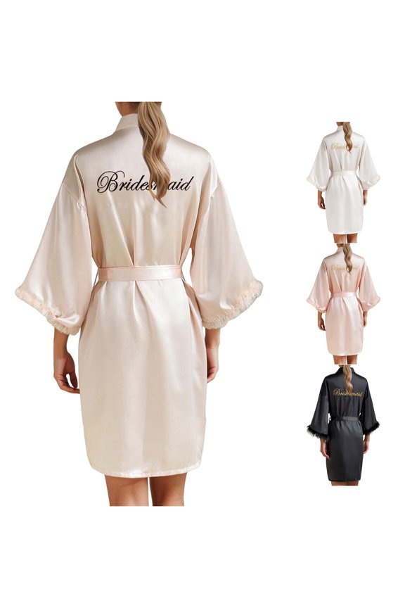 Women's Wedding Party Robe Letters Kimono Satin Pyjamas Bridesmaid Bathrobe plus Size Floral Robes for Women 4x One Size