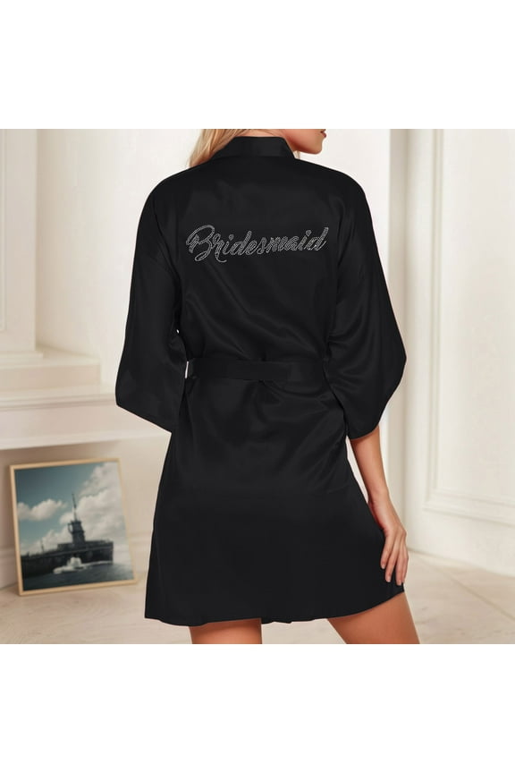 Women's Wedding Party Team Bride Robe Letters Kimono Satin Pyjamas Bridesmaid Bathrobe Long Robe under 20 plus Size for Women plus Size Robe 4x-5x Female Robes Long Womens Lightweight Robe plus Size