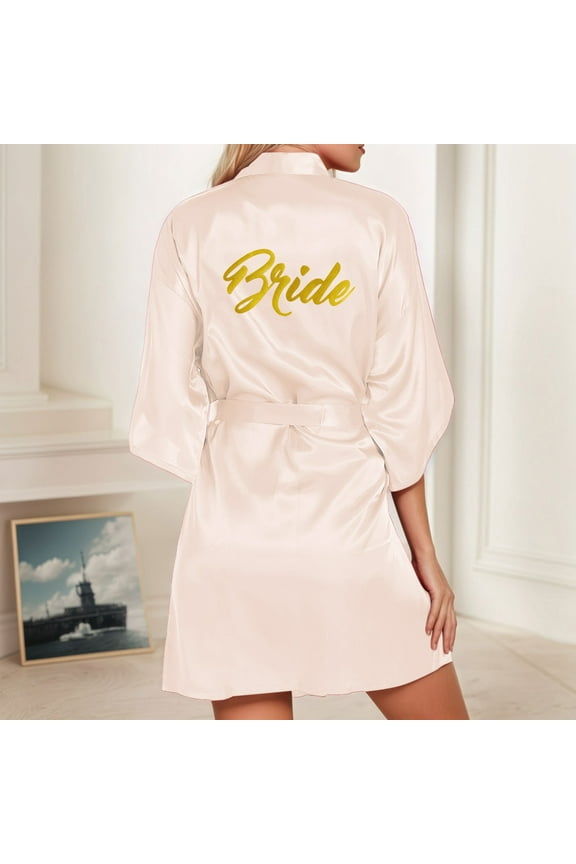 Women's Wedding Party Team Bride Robe Letters Kimono Satin Pyjamas Bridesmaid Bathrobe Robe Women Lightweight plus Size plus Size Womens Robes Long plus Sized Robes Women Women's Bathrobes Long 2x