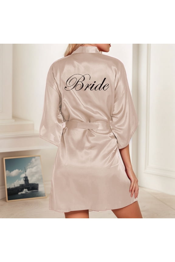 Women's Wedding Party Team Bride Robe Letters Kimono Satin Pyjamas Bridesmaid Bathrobe Soft Robes Turkish Towel Robe plus Size Womens Soft Robes Knee Length with Hood after Shower Robe Womens Bath
