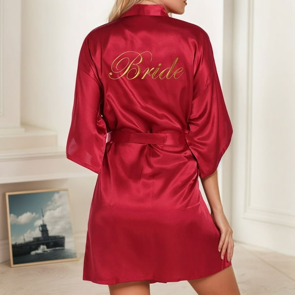 Women's Wedding Party Team Bride Robe Letters Kimono Satin Pyjamas Bridesmaid Bathrobe Soft Robes Turkish Towel Robe plus Size Womens Soft Robes Knee Length with Hood after Shower Robe Womens Bath