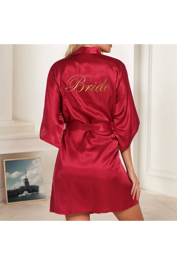 Women's Wedding Party Team Bride Robe Letters Kimono Satin Pyjamas Bridesmaid Bathrobe Soft Robes Turkish Towel Robe plus Size Womens Soft Robes Knee Length with Hood after Shower Robe Womens Bath