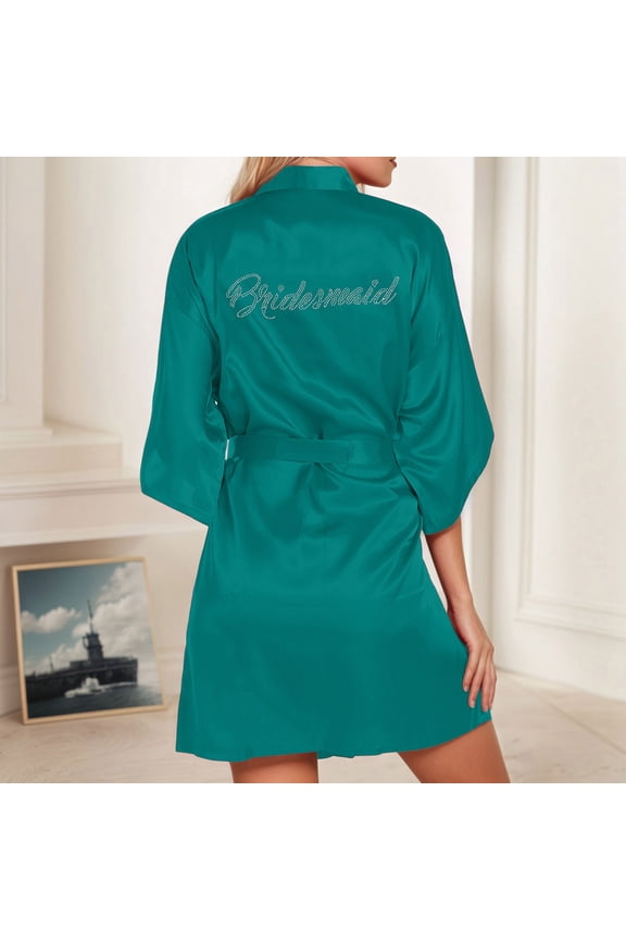 Women's Wedding Party Team Bride Robe Letters Kimono Satin Pyjamas Bridesmaid Bathrobe Womens Robes Thick Microfiber Robes for Women Woman's Robe Hooded Robes for Women Short Kimono Japanese Dress