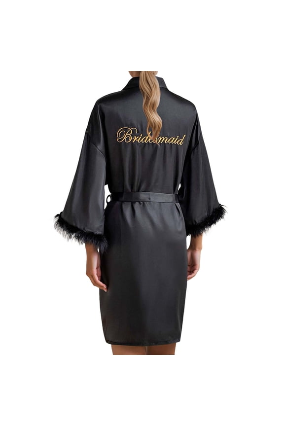 Women's Wedding Party Team Bride Robe Letters Kimono Satin Pyjamas Bridesmaid Bathrobe