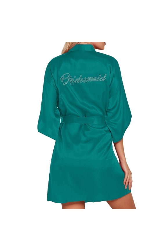 Women's Wedding Party Team Bride Robe Letters Kimono Satin Pyjamas Bridesmaid Bathrobe
