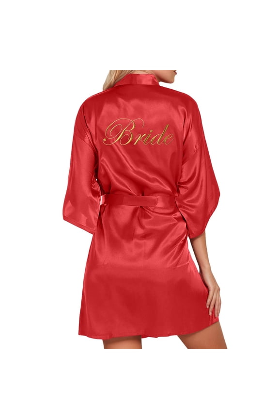 Women's Wedding Party Team Bride Robe Letters Kimono Satin Pyjamas Bridesmaid Bathrobe