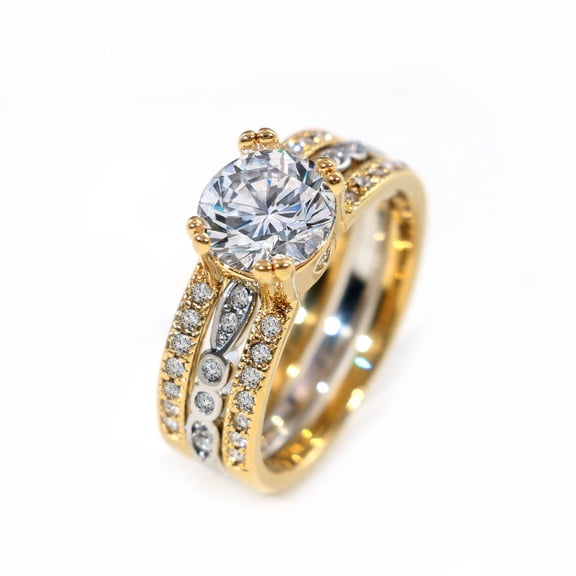 Women's Wedding Ring Sets Yellow Gold Plated Rund 1.5CT AAA CZ Ring for Women