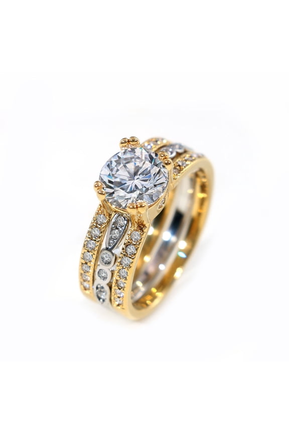 Women's Wedding Ring Sets Yellow Gold Plated Rund 1.5CT AAA CZ Ring for Women