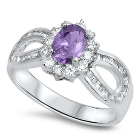 Women's Wedding Ring Simulated Amethyst .925 Sterling Silver Halo Band Purple CZ Female Size 6