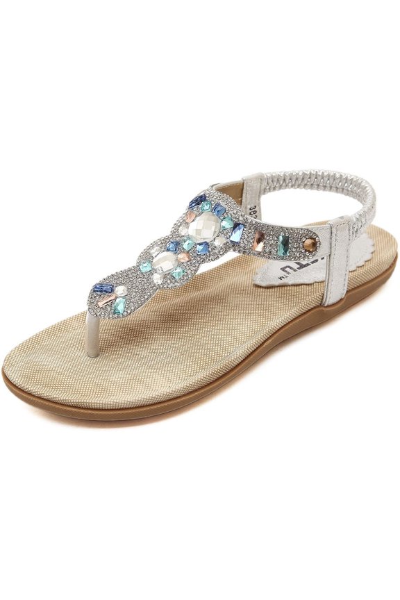 Women's Wedding Sandals Crystal with Rhinestone Beaded Bohemian Dress Flip-flop Gladiator Shoes Plus-size