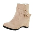 thumbnail image 1 of Women's Wedge Ankle Boots Buckle Suede Round Toe Low Heel Zip UpBoots Winter Comfortable Warm Shoes Beige 39, 1 of 7