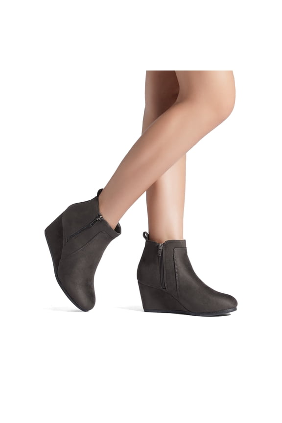 Women's Wedge Ankle Boots, Low Heel Zip Booties, Comfortable Round Toe Suede Fall Winter Shoes
