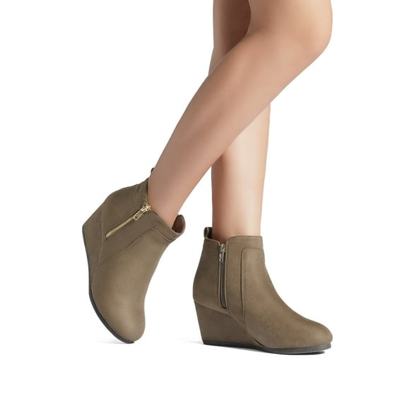 Women's Wedge Ankle Boots, Low Heel Zip Booties, Comfortable Round Toe Suede Fall Winter Shoes