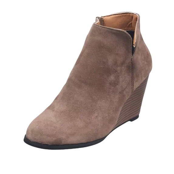 Women's Wedge Booties Fashion V Cutout Ankle Boots Vintage Pointed Toe Ladies Shoes Chelsea Boot Comfortable Slip-On Dressy Booties for Casual Outings Daily Work