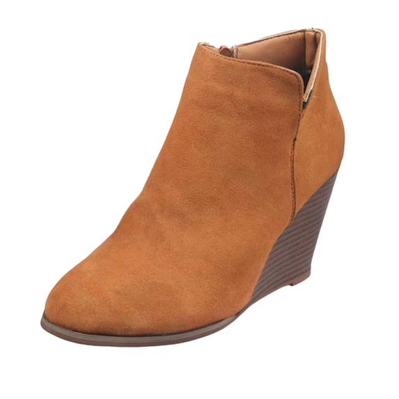 Women's Wedge Booties Fashion V Cutout Ankle Boots Vintage Pointed Toe Ladies Shoes Chelsea Boot Comfortable Slip-On Dressy Booties for Casual Outings Daily Work