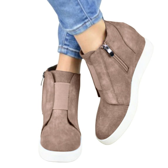 Women's Wedge Boots Casual Fashion Low Heel Ankle Boots Black Shoes Side Zipper Slip on Platform Booties