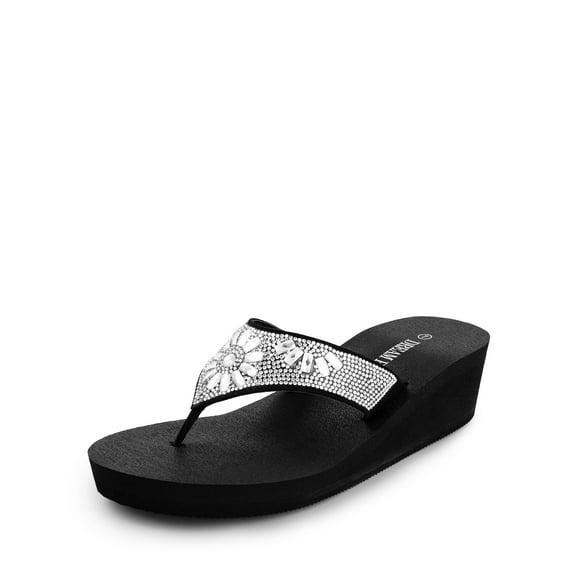 DREAM PAIRS Women's Wedge Flip Flops Summer Beach Comfortable Platform Rhinestone Thong Sandals