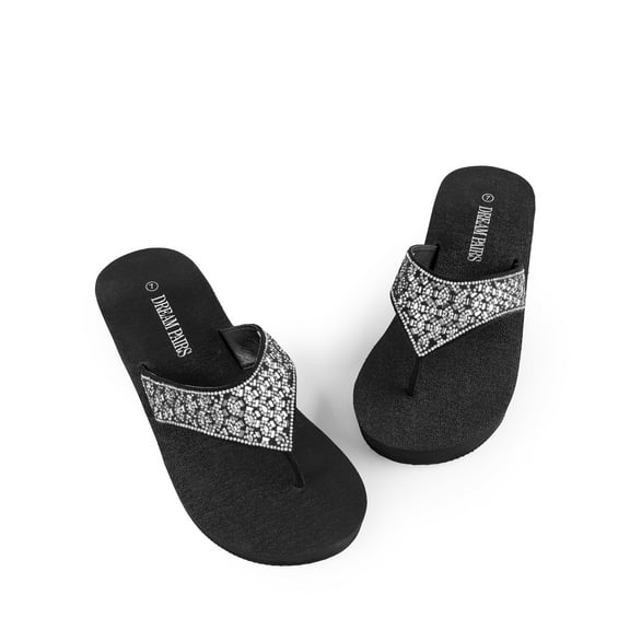 Women's Wedge Flip Flops Summer Beach Comfortable Thong Sandals Platform Rhinestone Thong Sandals