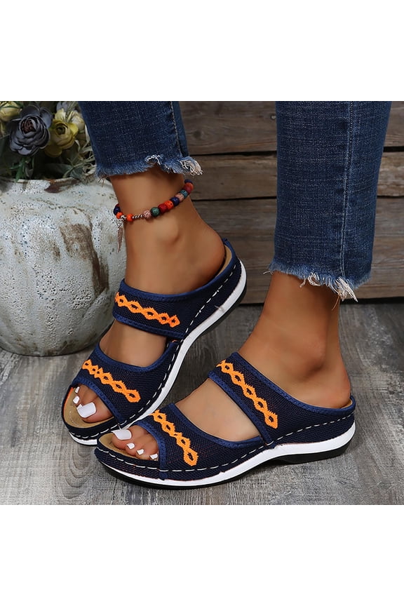 Women's Wedge Heel Sandals Fashion Fish Mouth Hollow Slip on Slippers Summer Arch Support Orthopedic Fly-Knit Sandals Casual Versatile Thick Soled Slippers