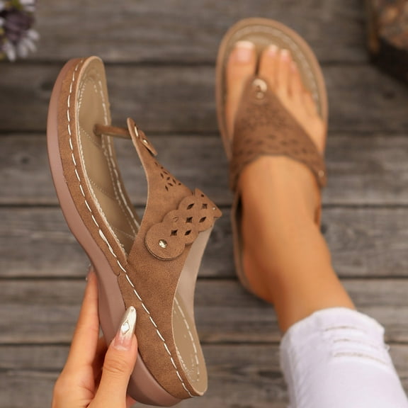 Women's Wedge Heel Sandals Roman Casual Thong Lunge Shoes Thick Sole Flip-Flops Sandals Womens Summer Wedge Heel Shoes