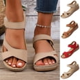 thumbnail image 1 of Women's Wedge Heel Sandals, Velcro Strap Peep Toe Dress Shoes, Plus Size Comfortable Wedge Heel Shoes for Summer Beach Wear, 1 of 10