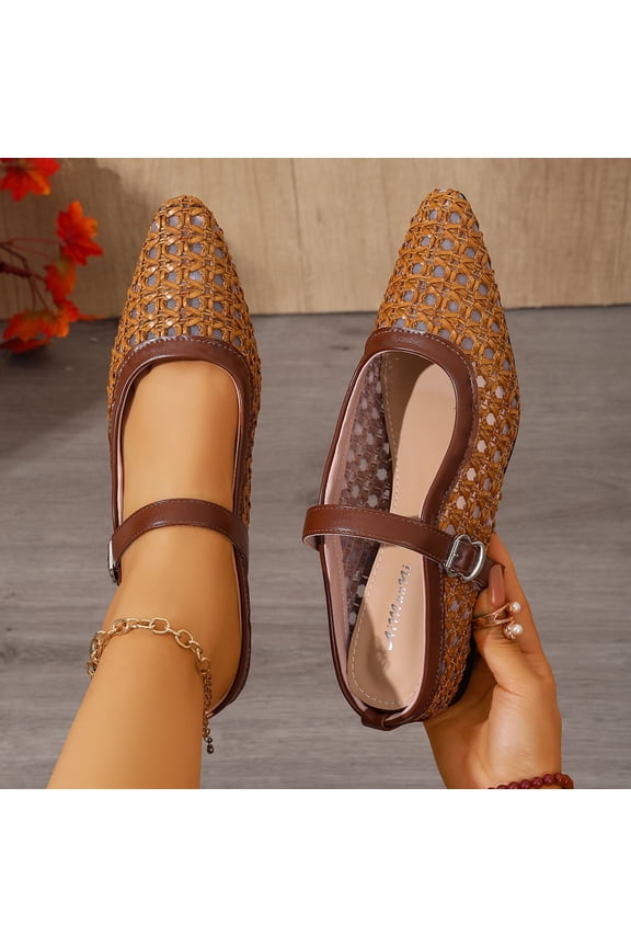 Women's Wedge Heel Woven Mule Sneakers Pointed Toe Hollow Out Backless Casual Sandals for Spring & Summer Brown