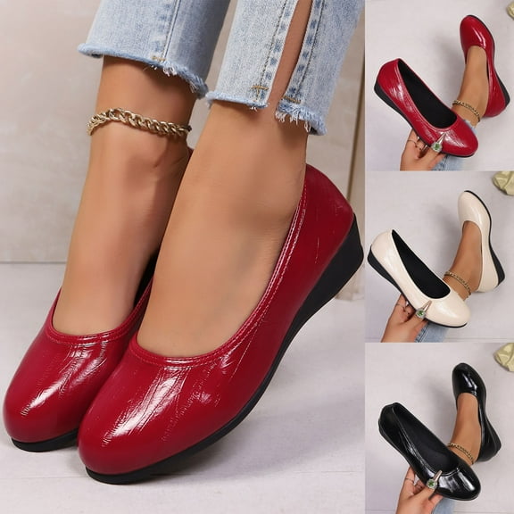 Women's Wedge Heels Casual Shoes Solid Color Round Toe Comfortable Slip-On for Daily Wear 3.5cm Heel Height