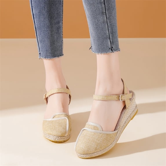 Women's Wedge Heels Espadrilles Platform Wedge Sandals,Open Toe Ankle Strap Platform Sandals Yellow 8.5