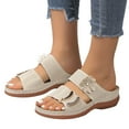 thumbnail image 1 of Women's Wedge Orthopedic Slip on Sandals Boho Flower Peep Toe Low Heel Dress Slides Slippers for Women 2025, 1 of 8