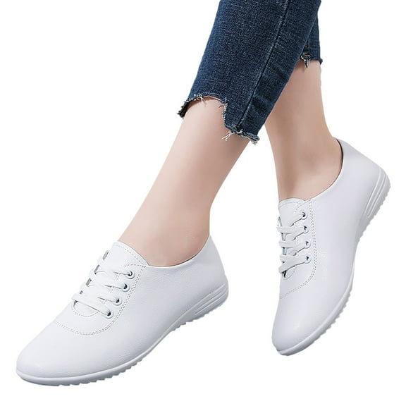 Women's Wedge Oxfords Fashion Sneakers White Black Leather Lace up Low Heels Walking Nurse Work Dress Shoes
