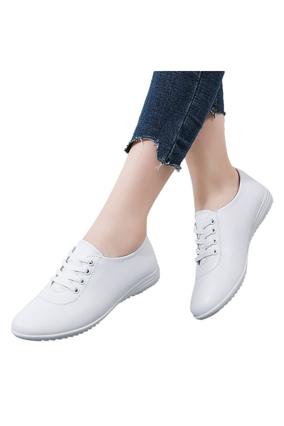 Women's Wedge Oxfords Fashion Sneakers White Black Leather Lace up Low Heels Walking Nurse Work Dress Shoes