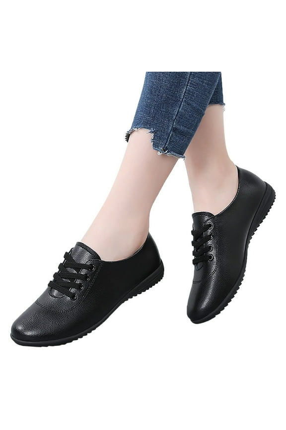 Women's Wedge Oxfords Fashion Sneakers White Black Leather Lace up Low Heels Walking Nurse Work Dress Shoes