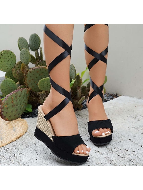 Women's Wedge Platform Espadrille Open Toe Lace-Up Sandals, Cross Strap Wedge Sandals Summer Ankle Strap Platform Sandals Women's Platform Lace Up Wedges Sandals