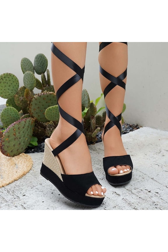 Women's Wedge Platform Espadrille Open Toe Lace-Up Sandals, Cross Strap Wedge Sandals Summer Ankle Strap Platform Sandals Women's Platform Lace Up Wedges Sandals