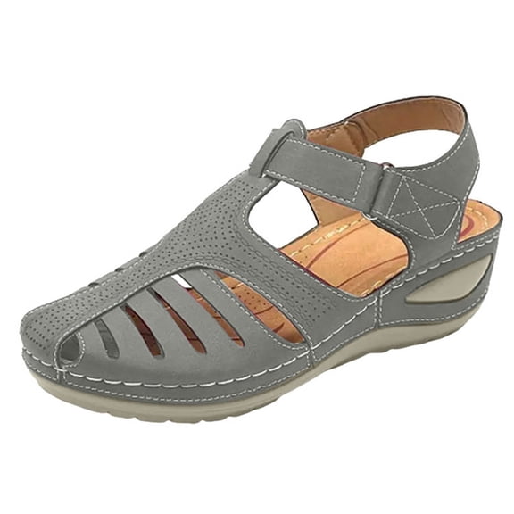 Women's Wedge Platform Sandals Closed Toe Summer Dressy Sandal Fisherman Comfortable Non Slip Walking Shoes Grey Size 6.5
