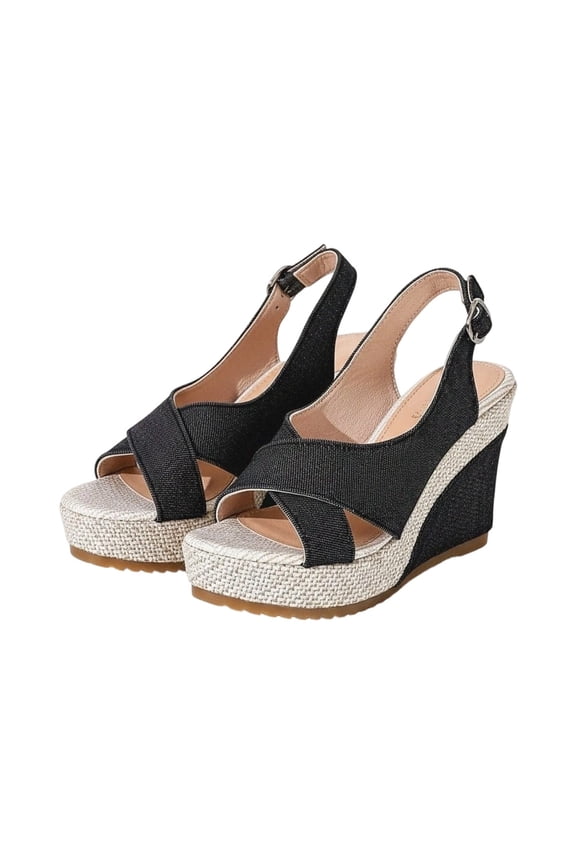 Women's Wedge Platform Sandals - Stylish Raffia Woven Espadrilles Summer Sandals Women's Open Toe Buckle Ankle Wedge Heels