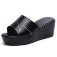 thumbnail image 1 of Women's Wedge Platform Slide Sandals Geometric Stitch Leather Slip On Shoes for Daily Outdoor Wear, 1 of 6