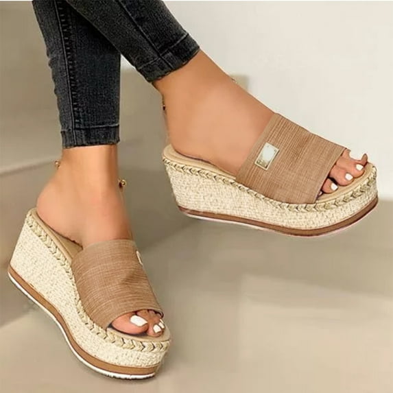 Women's Wedge Platform Slide Sandals Ladies' Leather Slip On Open Toe High Heels Casual Summer Shoes