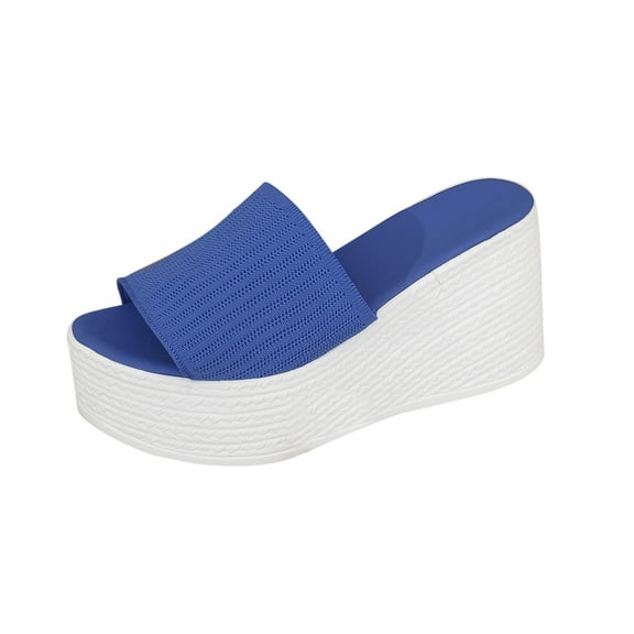 Women's Wedge Sandal Platform Open Toe Wedge Heel Sandals High Heels Summer Slip on Comfortable Soft Arch Support Sandals Blue Women Sandal