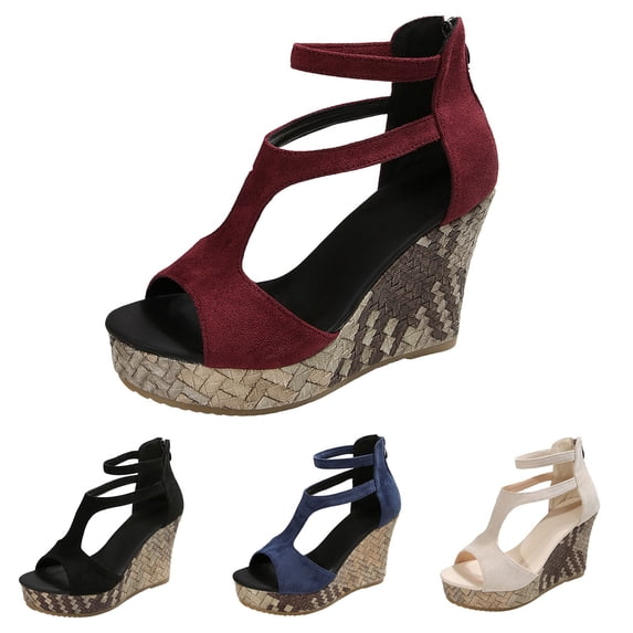 Women's Wedge Sandals Ankle Strap Boots with Zipper Open Toe Comfortable Dressy Heels Casual Summer Formal Shoes Red Size 9