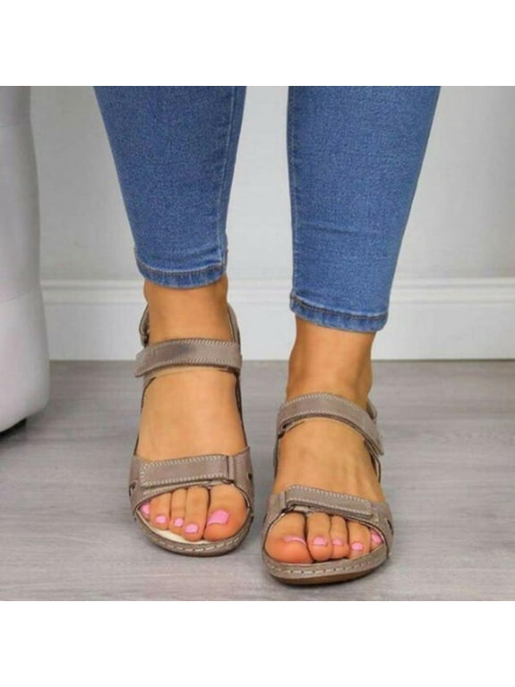 Women's Wedge Sandals Ankle Strap Open Toe Summer Sandal Beach Comfortable Platform Outdoor Flats Shoes,Gray