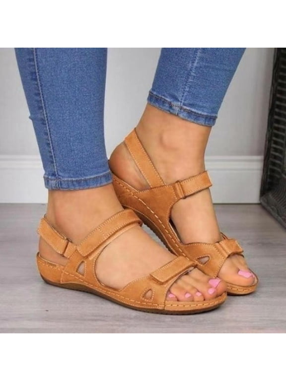 Women's Wedge Sandals Ankle Strap Open Toe Summer Sandal Beach Comfortable Platform Outdoor Flats Shoes,Yellow