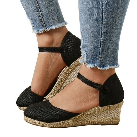 Women's Wedge Sandals Closed Toe Platform Espadrilles Ankle Strap Summer Slip on Shoes Ladies Dress Heels Pumps