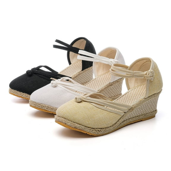 Women's Wedge Sandals Closed Toe Platform Espadrilles Ankle Strap Summer Slip on Shoes Ladies Dress Heels Pumps
