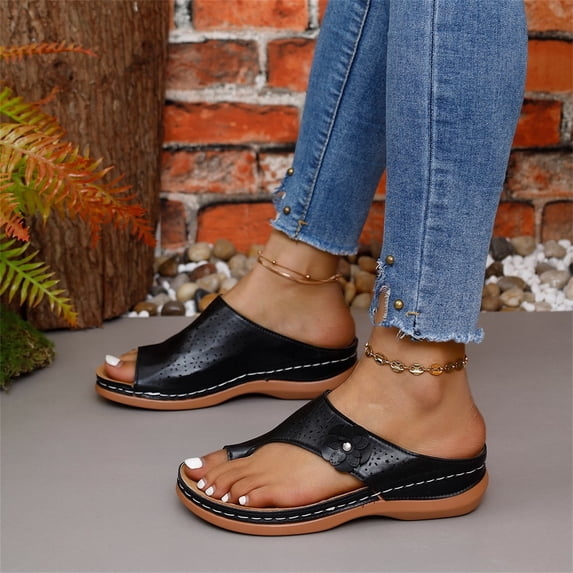 Women's Wedge Sandals Comfortable Retro Sandals Casual Summer Open Toe Slippers Thick Sole Sandals shikongkuajing